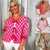 2024 Autumn/Winter Women's Plaid Tie Long Sleeve Sweater – European & American Style