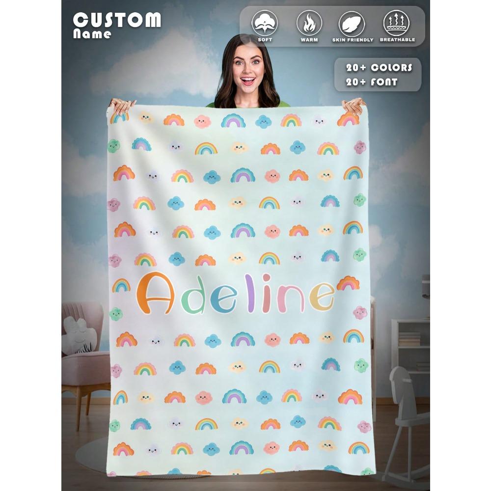 1 Piece Of Personalized Name Custom Blanket Cartoon Cute Icon Flannel Blanket Comfortable Soft And Warm Suitable For All Ages