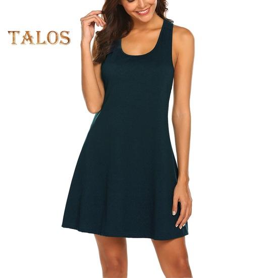 

Жіноча безрукавка коротка нічна сорочка з круглим вирізом Racerback сорочка Tank Sleep Dress літній повсякденний одяг для сну S темно-синього кольору