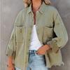 Veste en jean décontractée à manches longues pour femme Ourlet effiloché usé Fermeture boutonnée sur le devant Coupe ample Vêtement d'extérieur avec poches plaquées