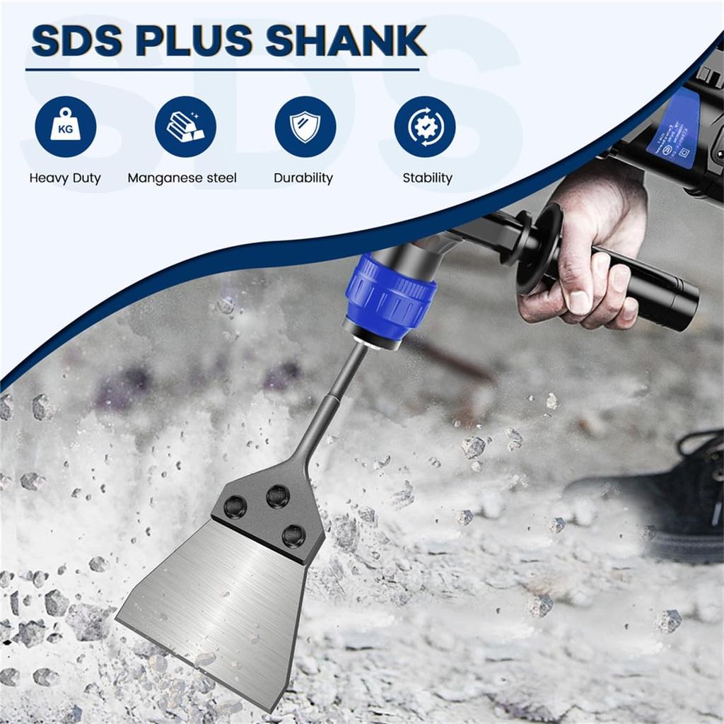 SDS Plus Floor Scraper Kit 5 inch - Tile Removal Tool Wide Tile Flooring Adhesives Remover Tile Thinset Removal Tool SDS Plus Chisel Bit with Spare