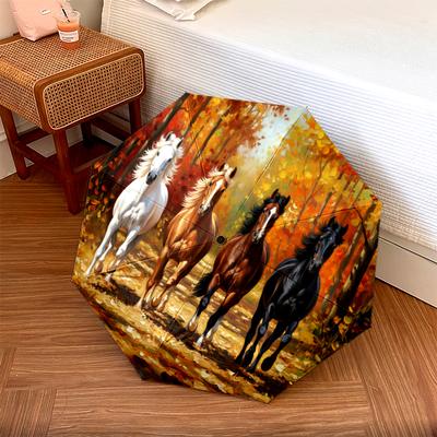 1 PC Automatic Folding Umbrella - Maple Leaves, Puppies, Horses, Kittens Pattern, Portable & Foldable Design with 8 Ribs, Christmas Birthday Gifts