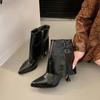 Autumn New Pointed Toe Sleeve Anti-Slip Wear-Resistant Mid-Tube Boots Belt Buckle Side Zipper Stiletto