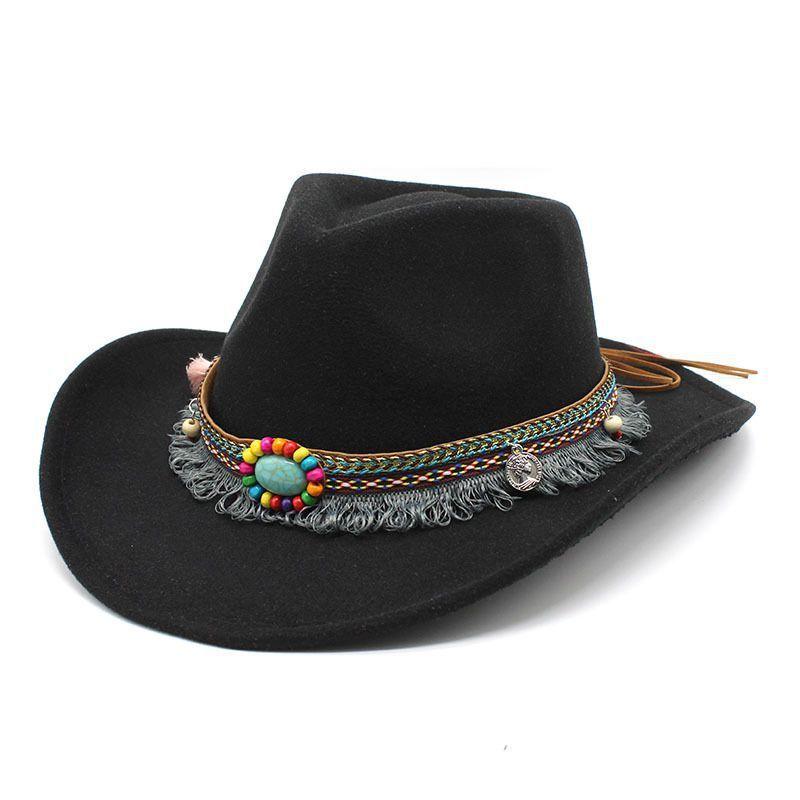 New ethnic style western cowboy hat woolen top hat men's and women's top hat outdoor travel hat winter