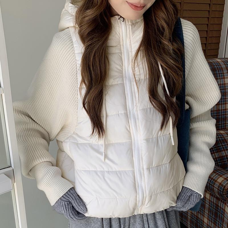Fashion Female Short Coat Winter Jackets Hooded Knitted Sleeves Loose Thick Warm Women Parkas