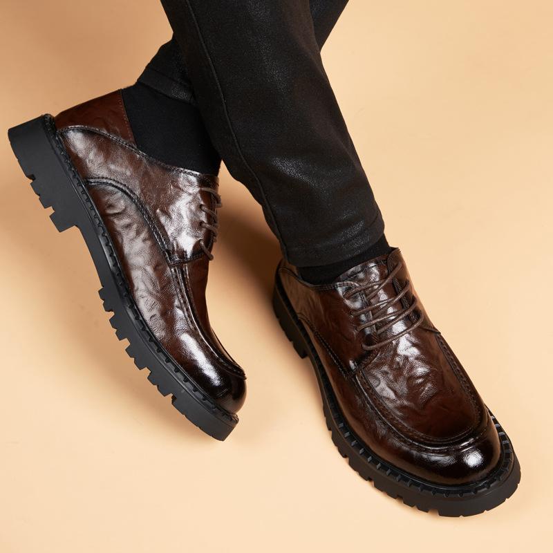 Men's new thick soled genuine leather business casual soft leather round toe British style commuting derby shoes