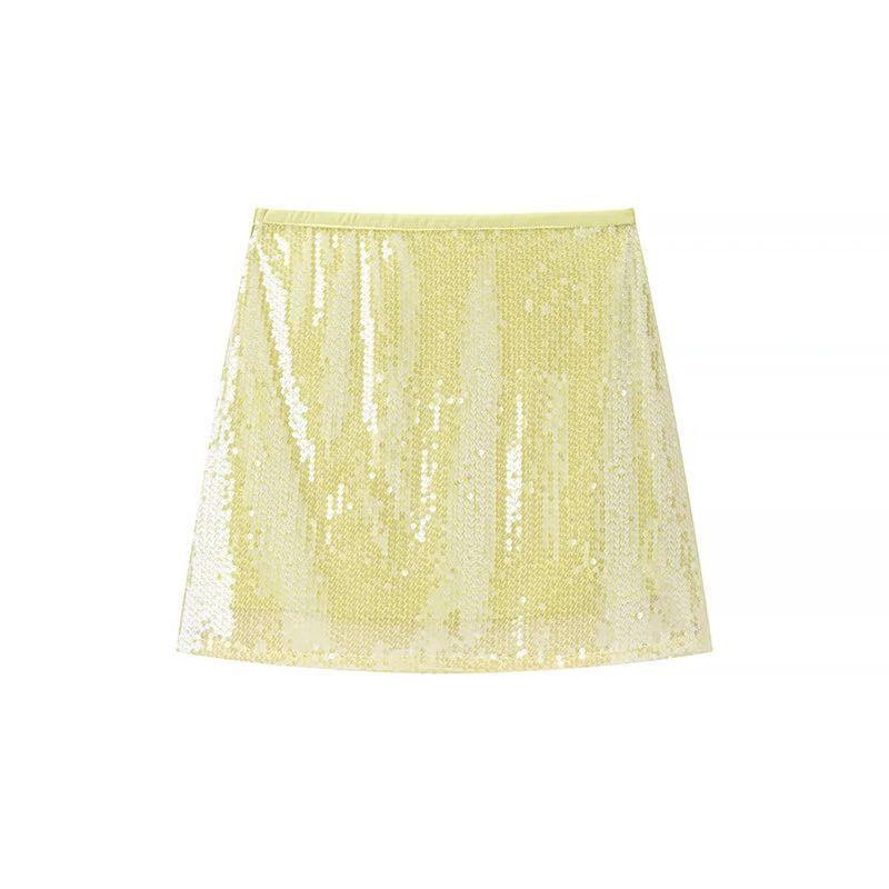 

Summer Shiny Yellow Skirt American Street Pure Desire Cute Girl Sequined Fashionable Short dress Gyaru Ultra Short Skirt Lemon yellow L