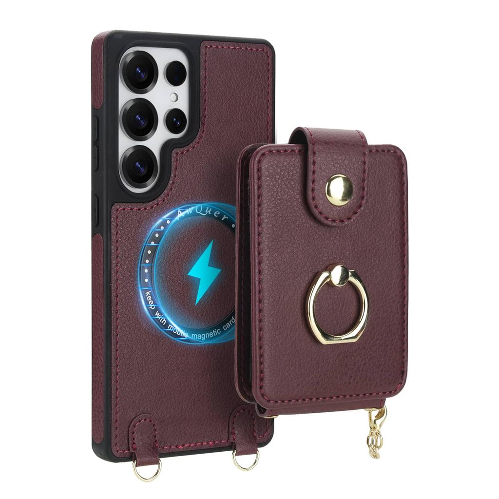 Lommebokdeksel for Samsung Galaxy S25 Edge S24 S23 S22 Ultra Kryssbody Glidelåslommebok Avtakbar Flip RFID-kortholder Magnetisk Deksel