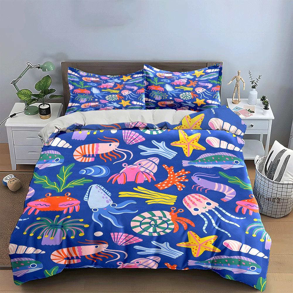 Marine Life-Themed Decorative Set Exquisite three-piece bedding set gift for kids and adults