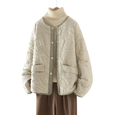 Contrast Color Small Fragrance Cotton Jacket with Autumn and Winter New Thickened Warm Intellectual Temperament Cotton Jacket