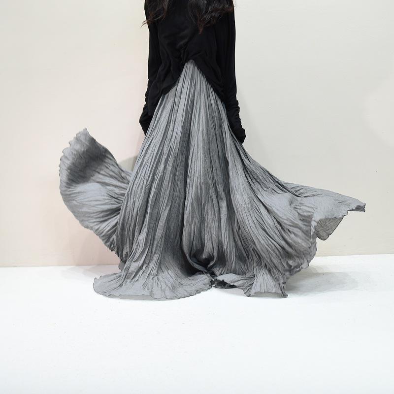 Pleated Cotton Linen Textured Midi Skirt, Women's Spring/Summer 20256 Collection, Large Hem, Floor-Length, Simple Design.