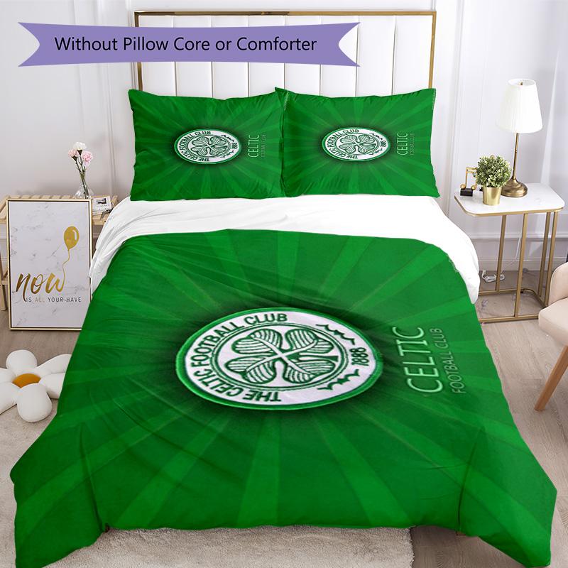 Celtic Football Club Crest Printed Pattern Duvet Cover Set – Includes 1 Duvet Cover and 2 Matching Pillowcases Bedroom Decor Christmas Gifts