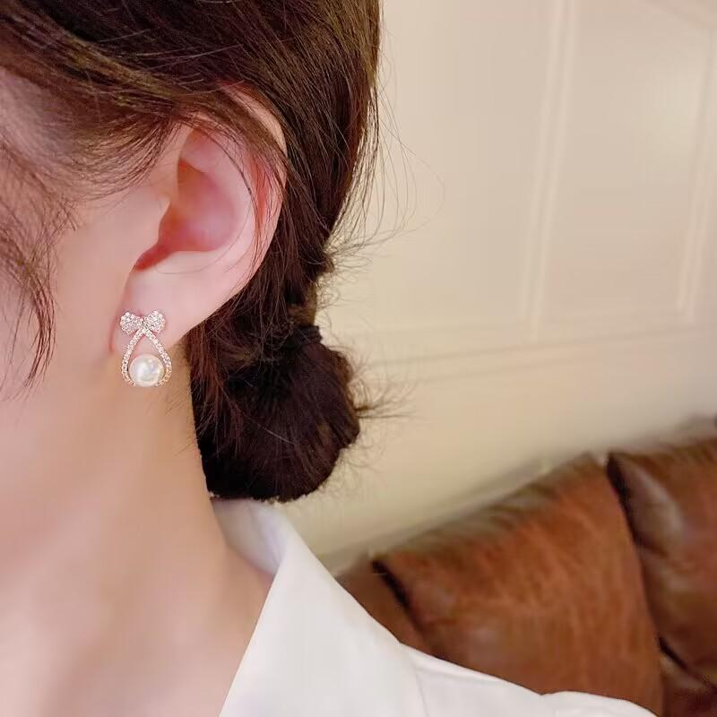 Modyle Korea New Fashion Gold Silver Color Cross Crystal Drop Earrings for Women Elegant Cute Pearl Earrings Brincos