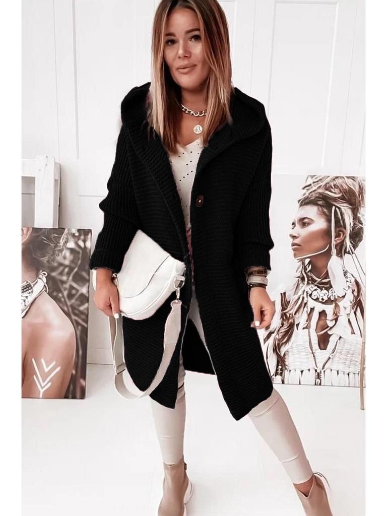 2025 Women's Plus Size Loose Hooded Knitted Cardigan Sweater