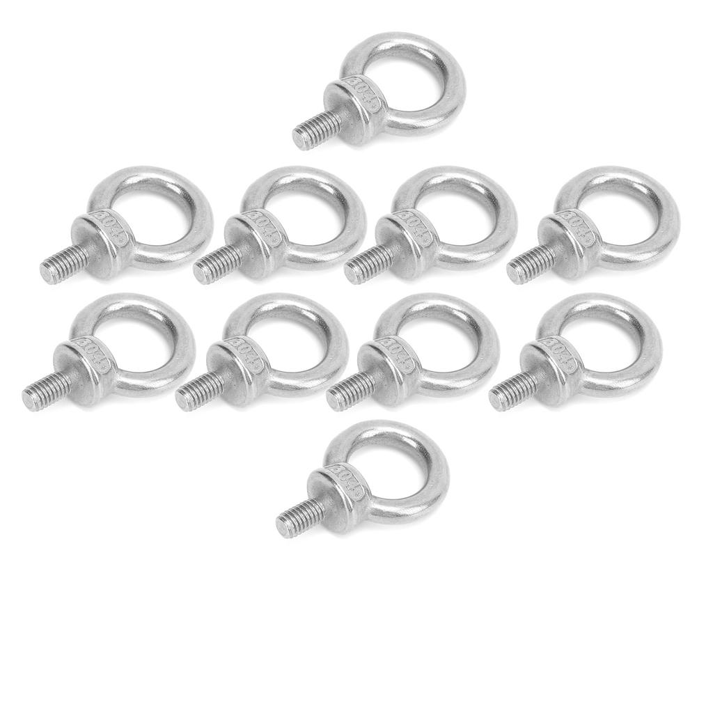 10pcs M6 Stainless Steel Lifting Eye Ring Bolts Screw Fastener Nuts Shoulder Eye Bolt