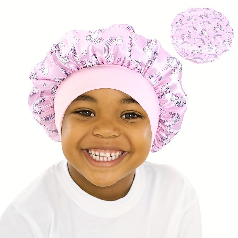 Cuffietta da Notte in Raso Stampata a Cartoni Animati con Unicorno per Bambini, Morbido Cuffia Seta Protezione Capelli per Bambini Piccoli e Neonati, Accessorio Pigiama per Bambine