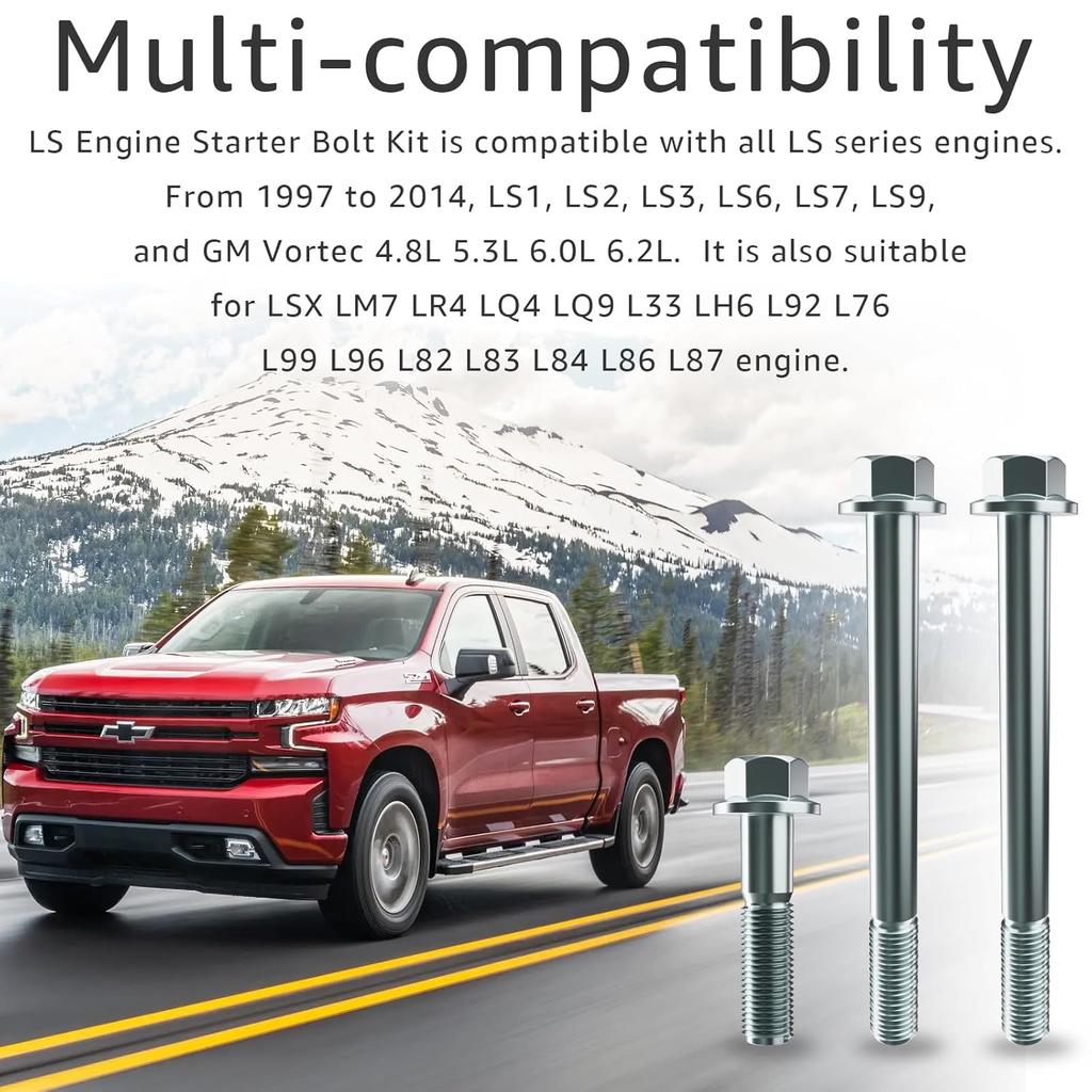 LS-Motor Anlasserbolzen-Kit Kompatibel Mit Allen GM Chevy Camaro Corvette Silverado LKW 1997-2014 LS-Serie Motoren LS1 LS2 LS3 LS6-4.8L 5.3L 6.0L