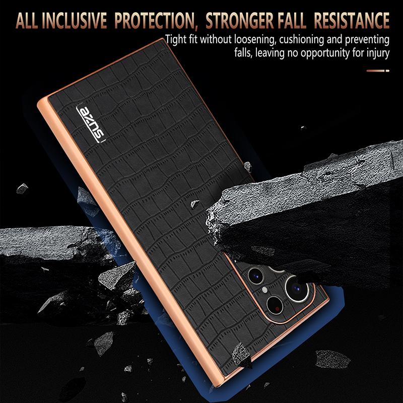 AZNS For Samsung Galaxy S23 Ultra Case Electroplated Crocodile Texture Leather+TPU Phone Cover