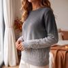 Women's Neck Color Long Sleeve Open Front Knit Cardigan Sweater with Embroidery