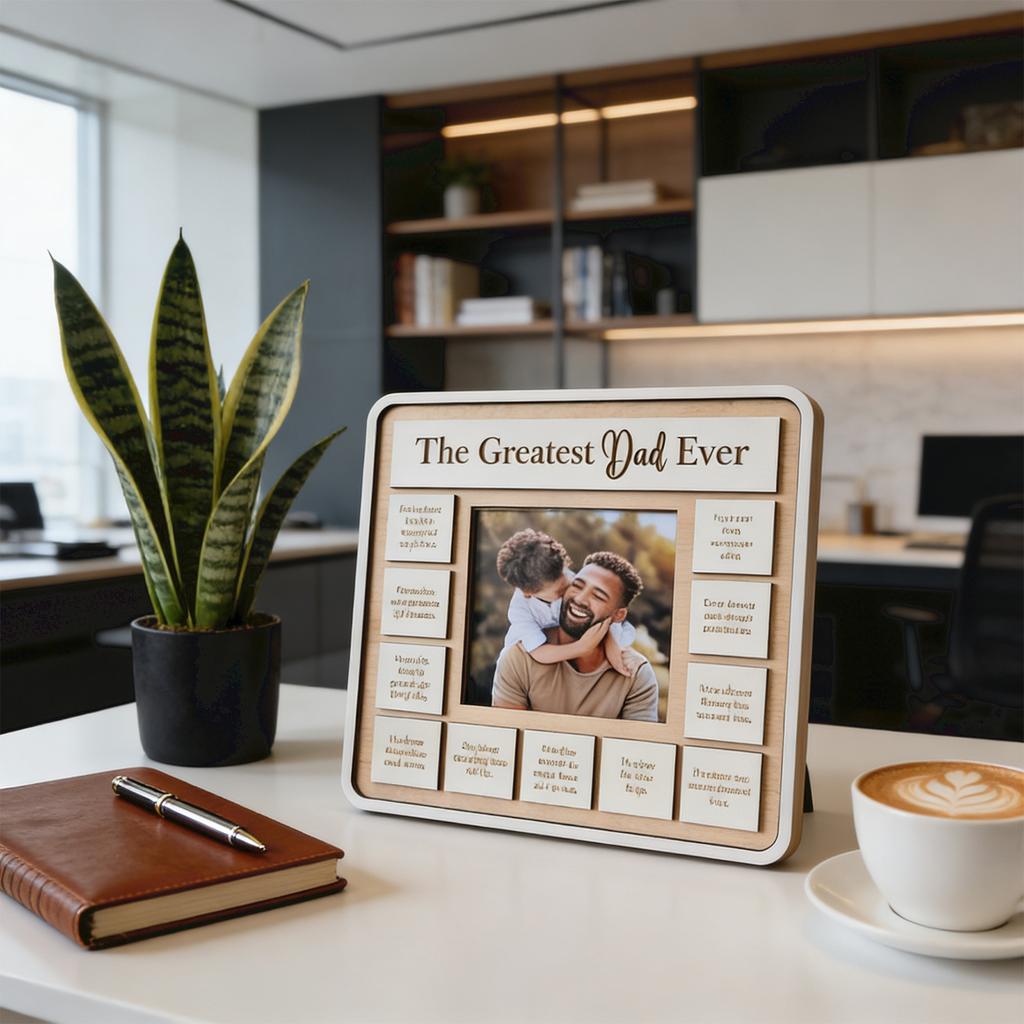 Wooden Photo Frame The Greatest Dad Ever 25cm Square Multi-Section Picture Frame Home Decoration Craft Gift for Father Display