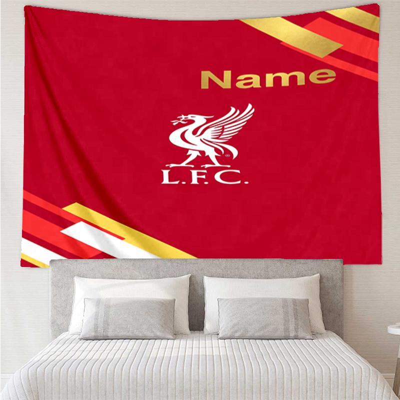 Custom Name Liverpool Football Club Print Tapestry, Backdrop, Easy Setup, Ideal for Bedroom, Office & Living Room, with Aesthetic Wall Hanging Decor.