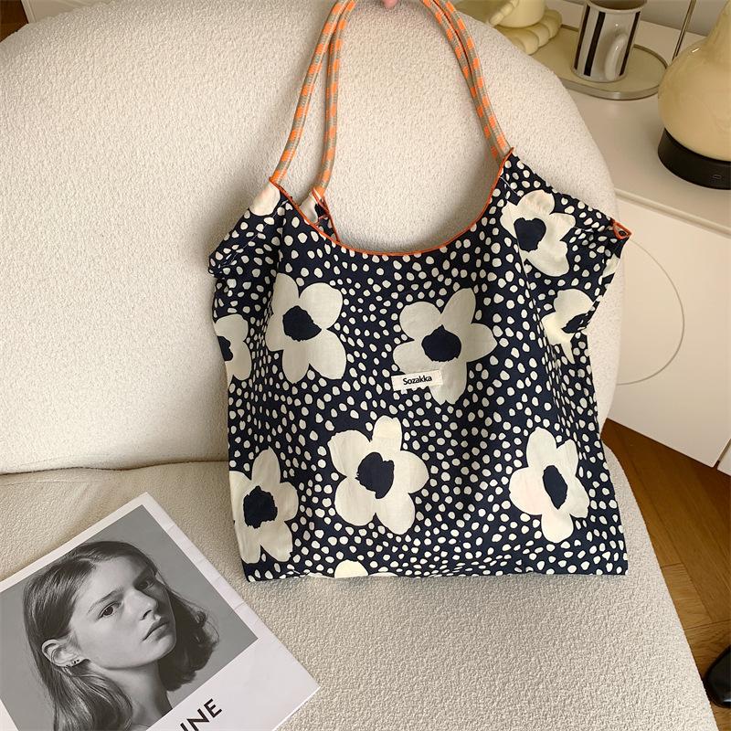 Hanfeng Summer Largecapacity Hand Carry Shoulder Bag Drawstring Shopping Bag Fresh Floral Tote Bag Underarm Bag