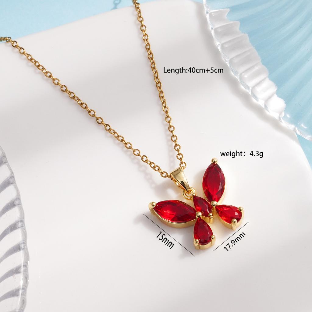 Sweet Colorful Zircon Butterfly Pendant Necklace Cute Stainless Steel Chain Jewelry Gifts for Women Teen Girls