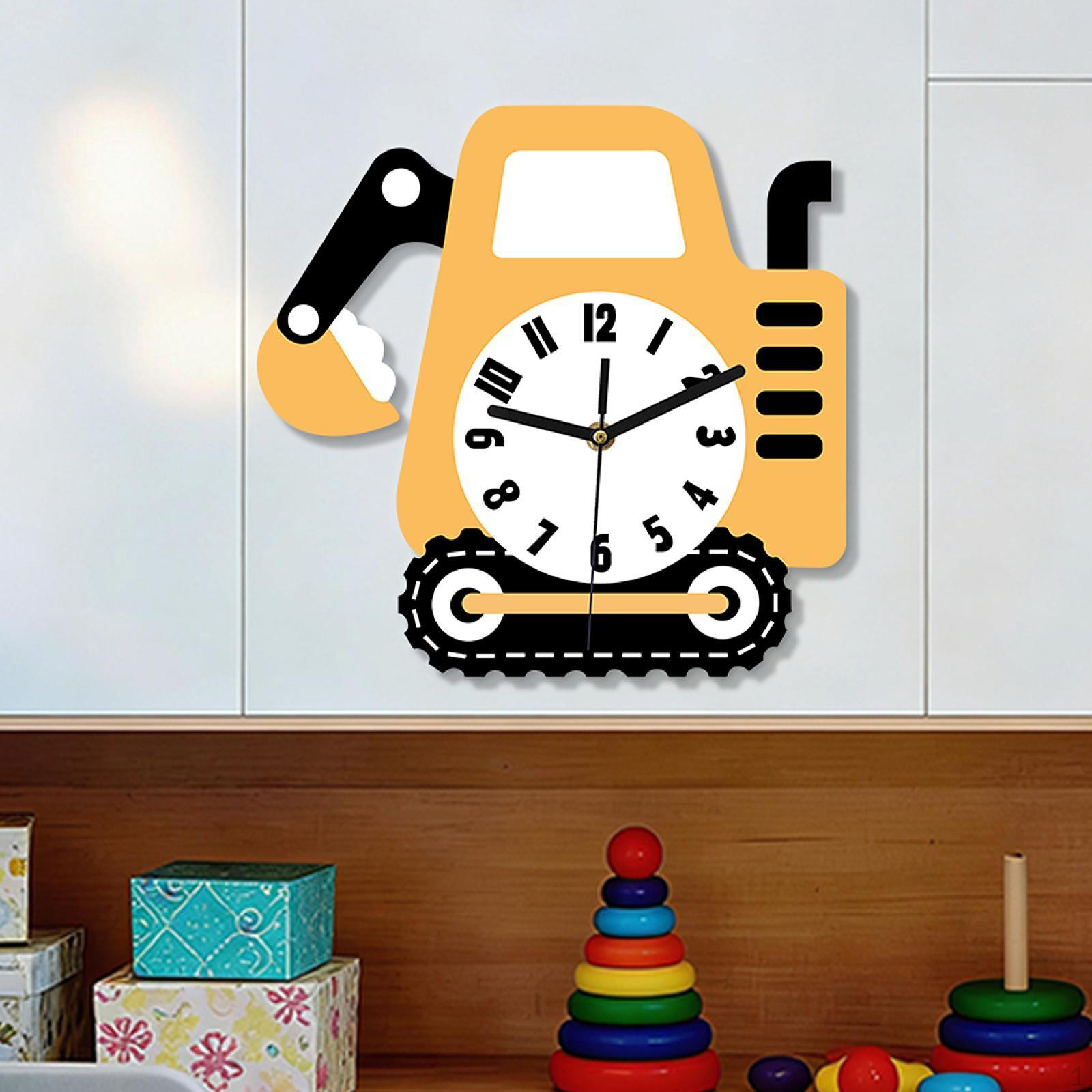 Excavator Wall Clock, Decorative Cartoon Acrylic Ornament Silent for Dining Room,