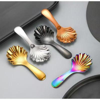 Short Handle Shell Shape Ice Cream Scoop Fork Stainless Steel Sugar Salt Spoon Tea Coffee Dessert Spoon Kitchen Condiment Scoop