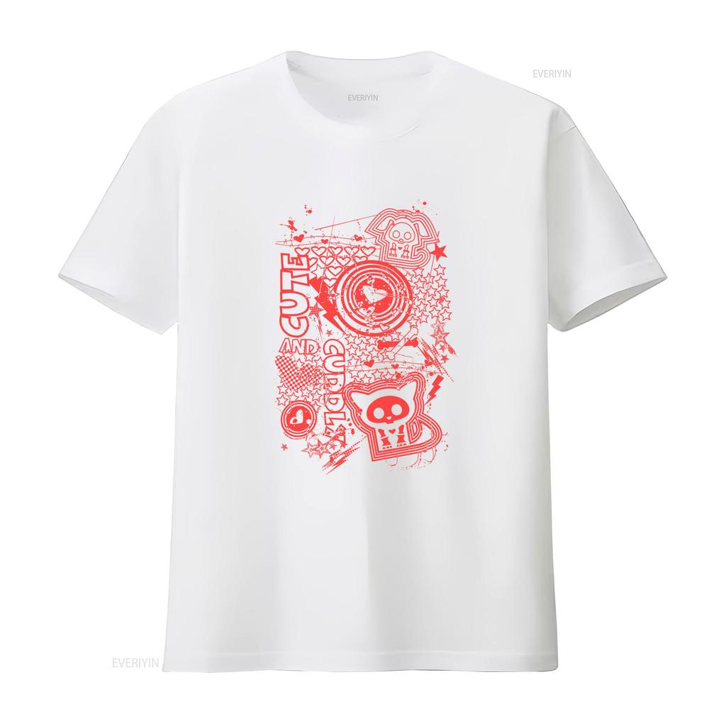 Skelanimals Niedlich Und Kuschelig Rot Vintage Verblasste Haustier-Icons T-Shirt vintage Gewaschen Weich Leicht Dehnbar Oberteil Für Den Alltag