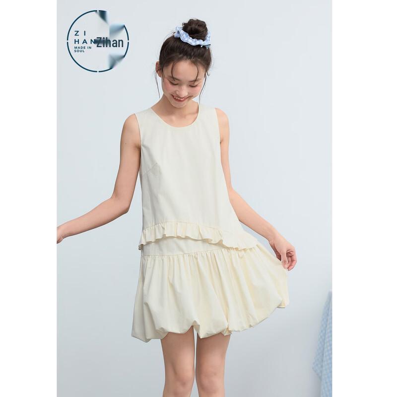 

ZIHAN Women s Tencel Cotton Feel Sleeveless Ruffle Pleated Dress L