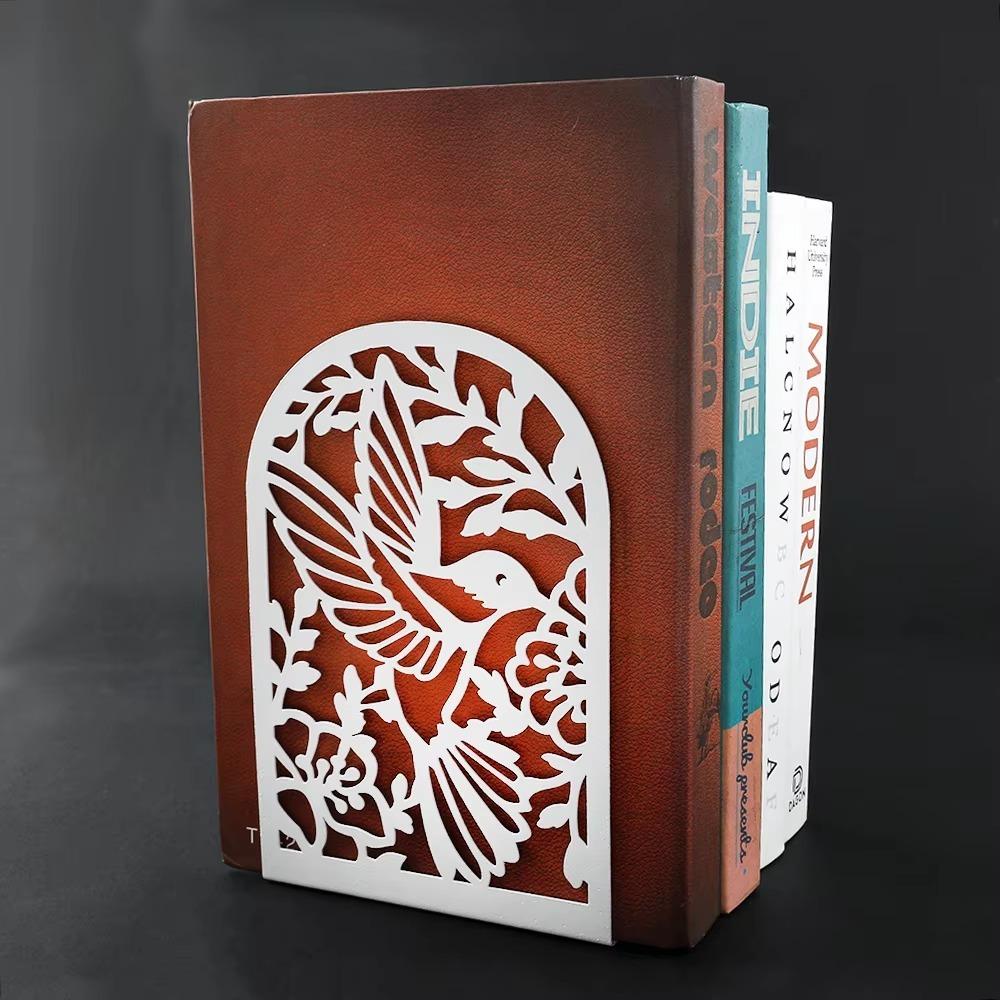 2pcs Swallows and Flowers Bookends Iron Book Support Exquisite Desktop Book Holder Office Supplies