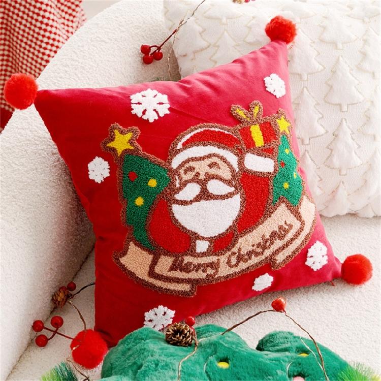 Embroidered Throw Pillow Case Removable Washable Sofa Cushion Cover Christmas Themed Pillowcase Home Decoration