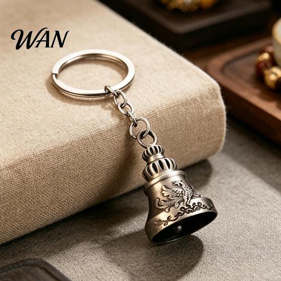 Crisp Ringing Keychain Pendant Traditional Pattern Retro Bell Design Sound Soft Key Holder with Metal Ring Backpacks Suitcases Accessory