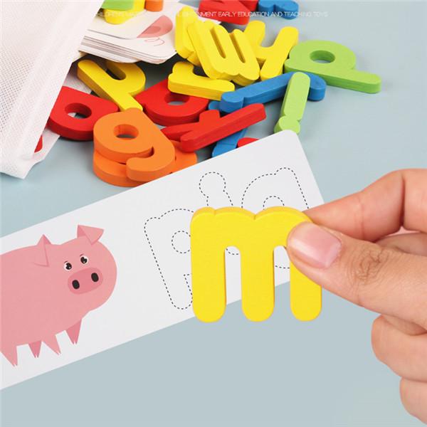 Wooden Alphabet Learning Cards Set Word Spelling Practice Game Toy Letters Spelling Card Word Toys