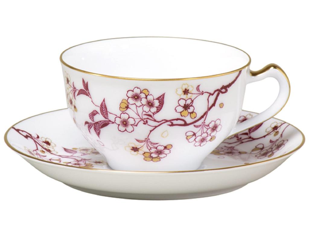 Okura Pottery Art, Cherry Blossom Series, 4th "Celebration Cherry Blossom" Cup & Saucer, Coffee/Tea, Approx. 235cc, Made In Japan, 1C/A682-4