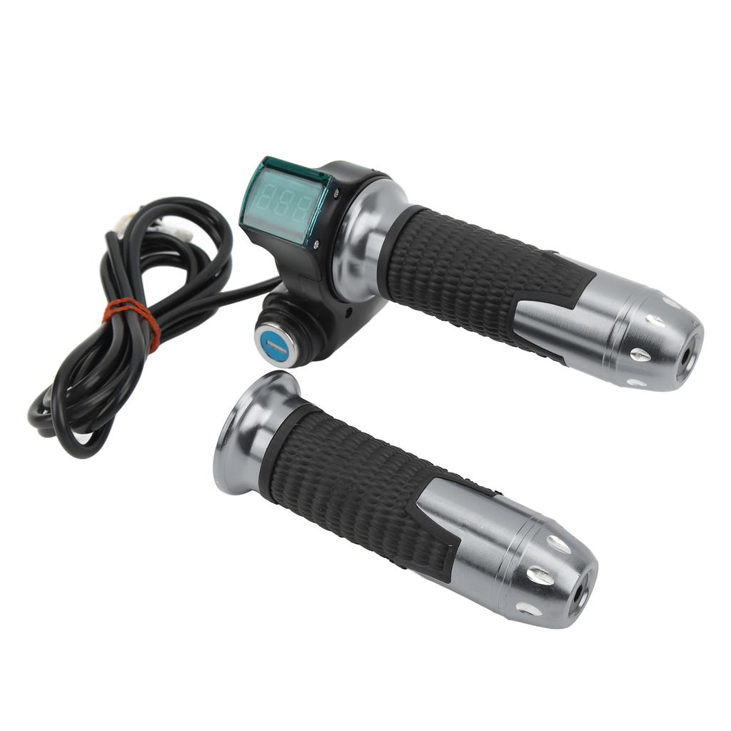 1 Pair Electric Bicycle Throttle Handle Twist Throttle Accelerator Grip with Green Digital Display Grain PatternGrey