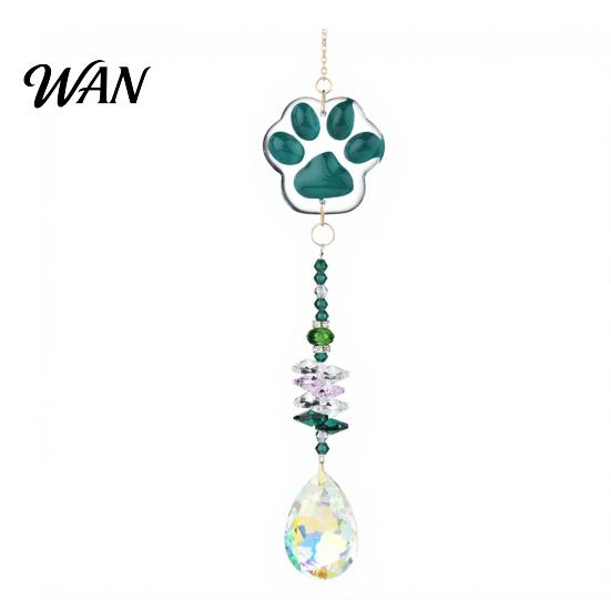 Multi-color Beaded Wind Chime Crystal Cat Paw Chimes, Suncatchers for Windows Hanging, Water Drop Pendant Prism Rainbow Maker Indoor Outdoor