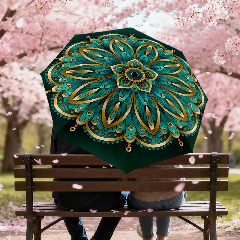 1PC Mandala Pattern Automatic Open/Close Umbrella Compact Folding Umbrella with 8-Rib Shaft lightweight esign, Highquality Fabric1158A