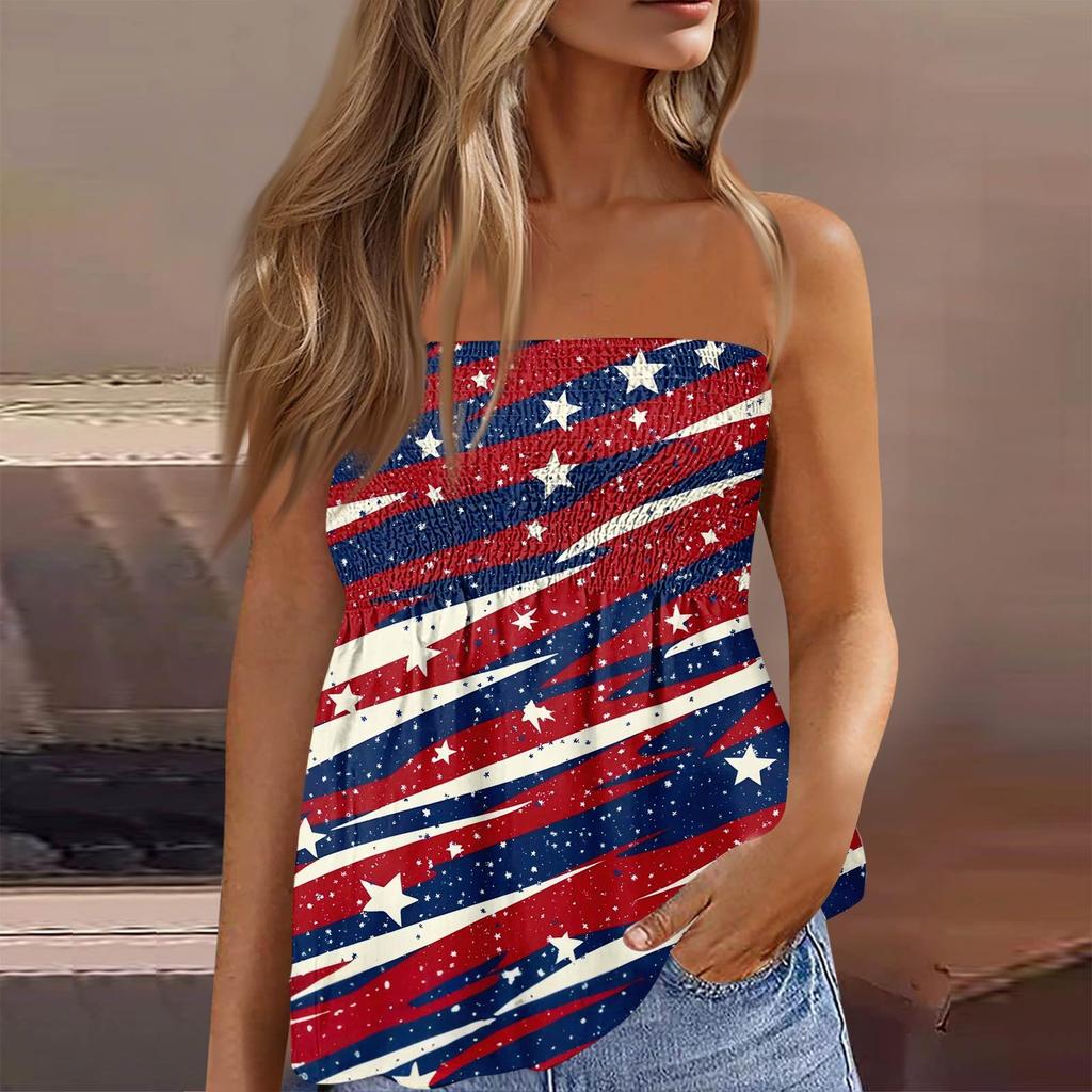 Summer Tube Tops For Women,Cute Sexy Off Shoulder Print Sleeveless T-Shirt