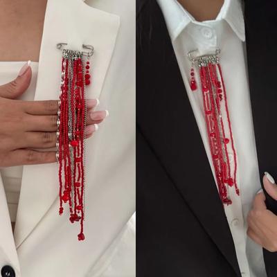 Crystal Beads Long Tassel Brooch Long Tassel Chain Multi-layer Chain Brooch  Banquet Party