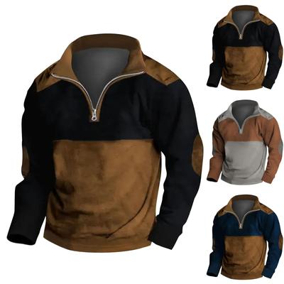 Men's Vintage High Neck Top Half Zip Sports Long Sleeve Sweater
