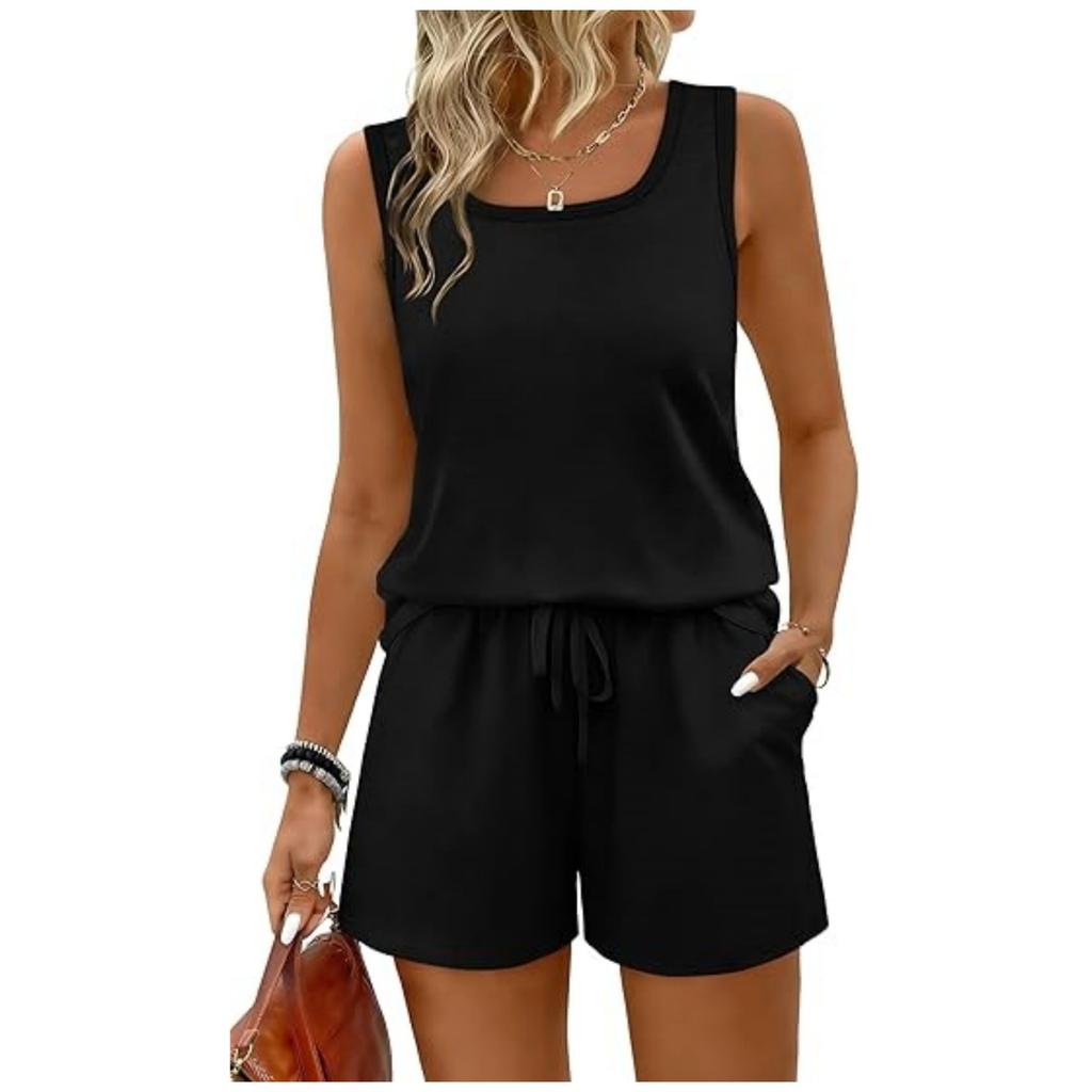 Women's Fashionable Loose Sleeveless Top + Shorts Casual Two-Piece Set