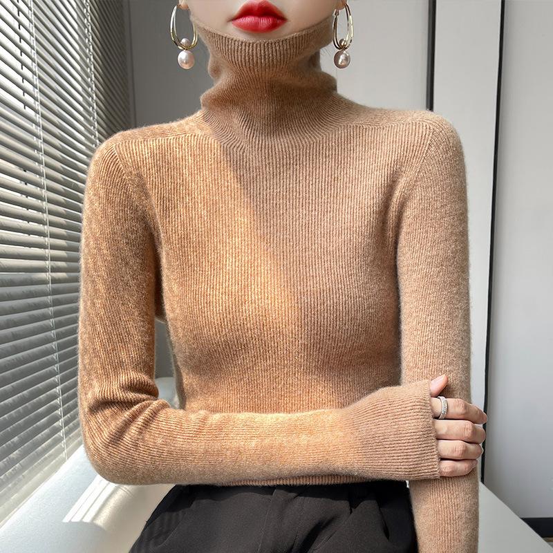 Autumn Winter Wool Sweater Women Turtleneck Solid Elastic Slim Knitted Pullover Fashion All-match Elegant Comfort Casual Tops