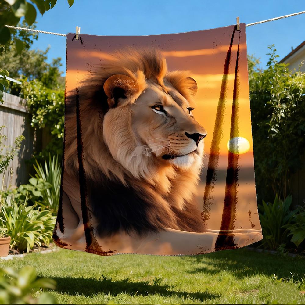1pc Lion Safari Print Print Outdoor Blanket, Lightweight Polyester,