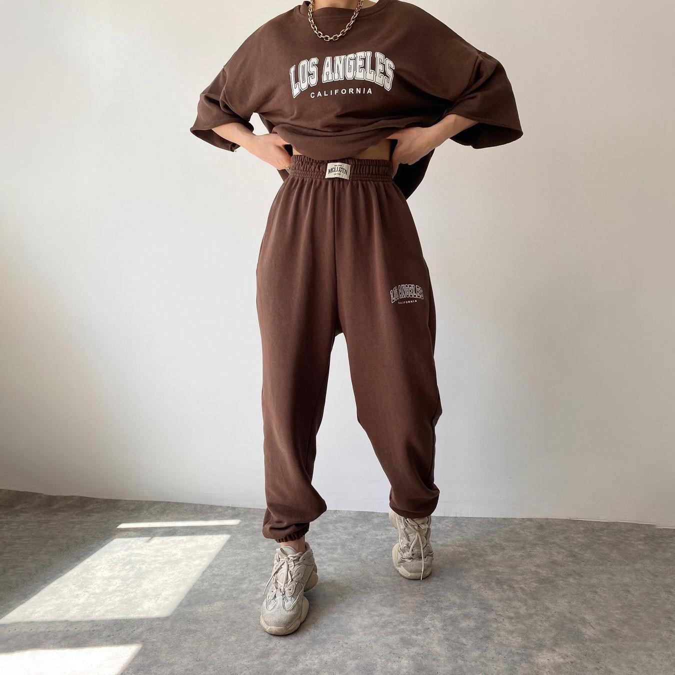 

Весенние женские модные повседневные спортивные штаны с короткими рукавами с принтом, костюм из двух предметов S