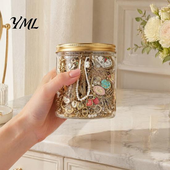 Decorative Jewelry Jar 35/40/45/50/60Pcs Mystery for Women, Box with Assorted Random Necklaces Earrings Rings Bracelets, Silver Golden Plated