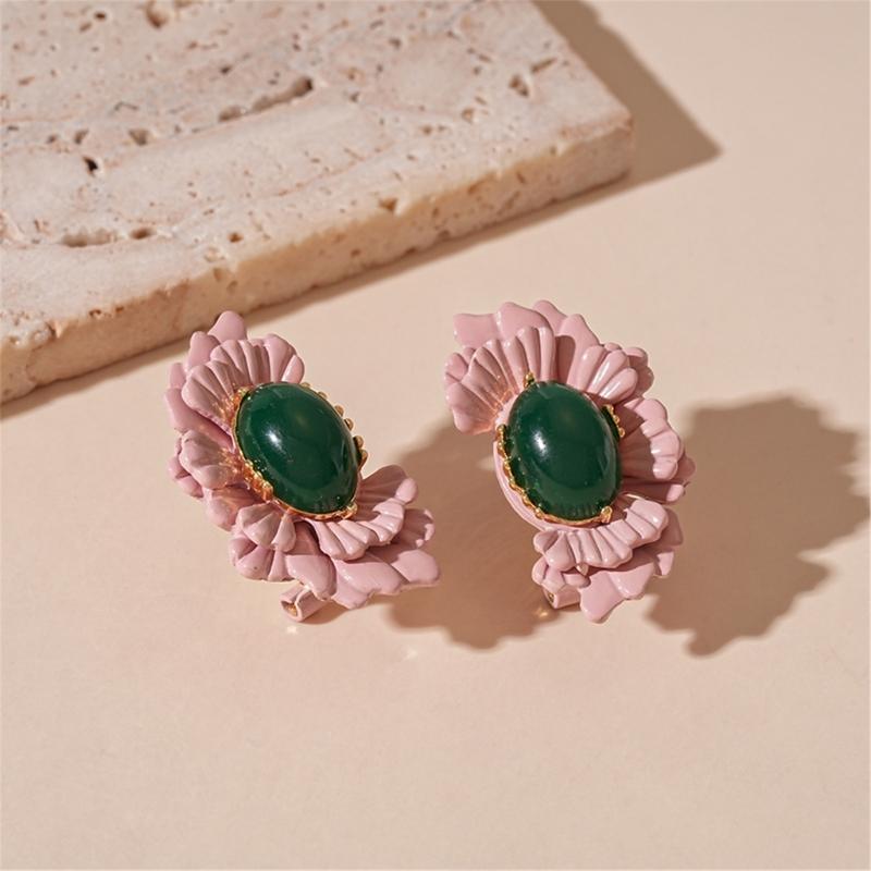 Elegant Oval Floral Designs Earrings Comfortable Wear Silver Posts Retro Styles Jewelry Gifts Convenient for Her