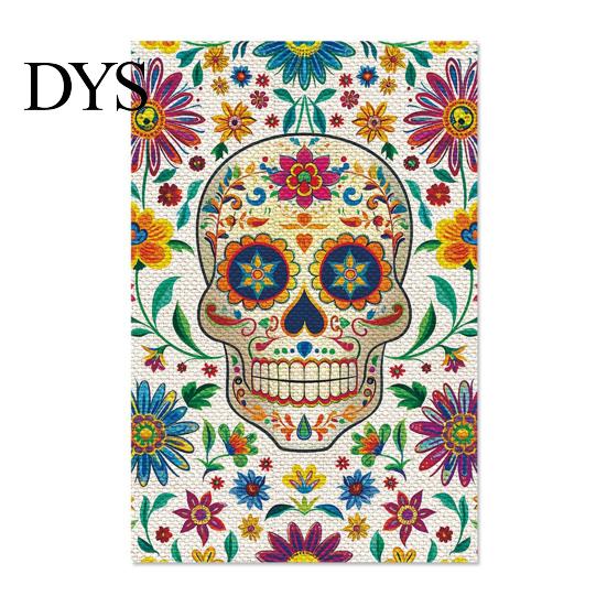 Durable Fabric Garden Flags Day of The Dead Flag, 12x18 Inch Floral Skull Decorative Yard Holiday Party Outdoor Banners Mexican Gothic Skeleton