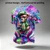 Men’s Full‑Print Hip‑Hop Teddy Bear Crew Neck T‑Shirt, Colorful Graffiti Splash Art Street Style Casual Short Sleeve Tee